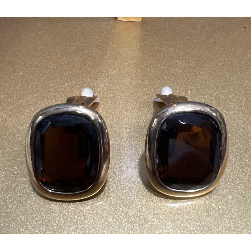 Joan Rivers Vintage Dark Brown Very Large Faux Stone Clip On Earrings (C348) - Picture 4 of 8